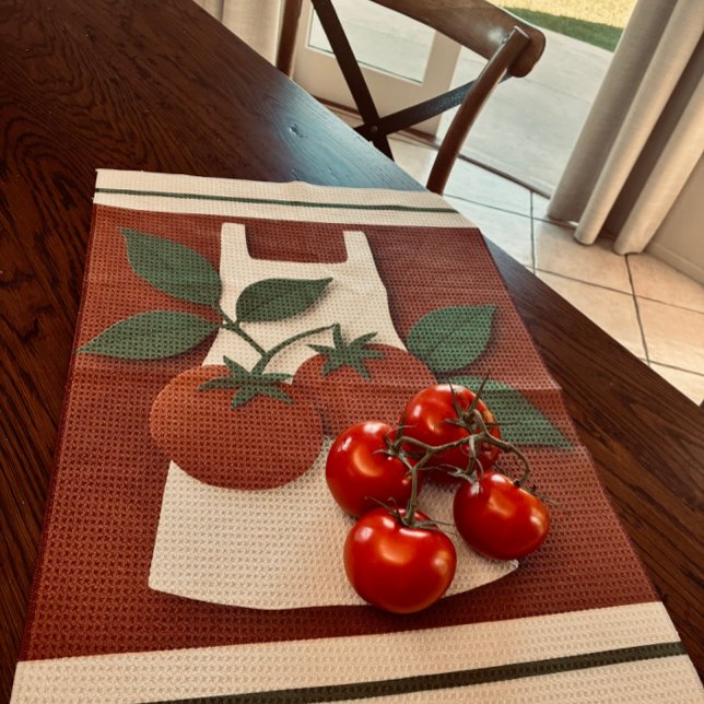 Tomatskörde Köksduk | Bondgårdskök Kökshandduk (Farmhouse tomato tea towel for cozy kitchens, perfect gift for home cooks.)