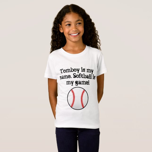 Tomboyen är min kända softball är min lek tee shirt (Hel framsida)