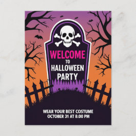 Tombstone Skull Halloween Party Helg Vykort