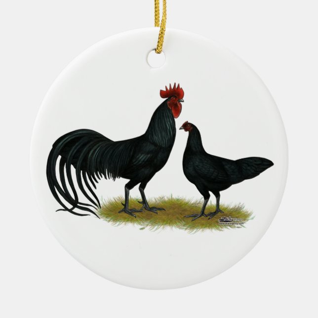Tomeru Long Crower Chickens Julgransprydnad Keramik (Framsidan)