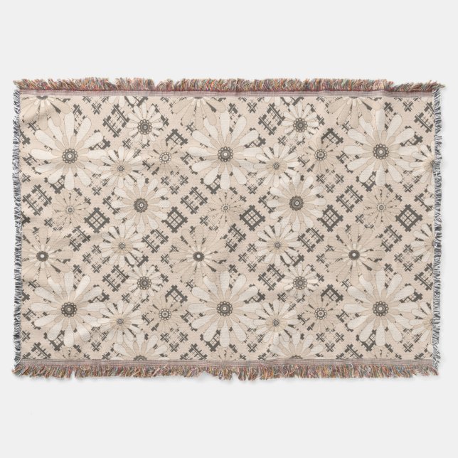 Tömlös abstrakt modern, kontrollerad, plaid-blommi filt (Framsidan)