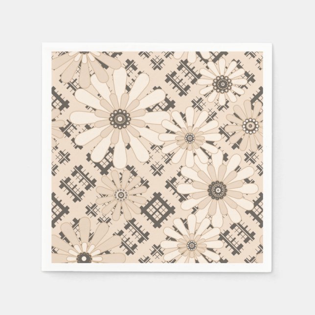 Tömlös abstrakt modern, kontrollerad, plaid-blommi pappersservett (Framsidan)