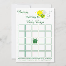 Tomma Baby Shower Bingo-kort med Humla