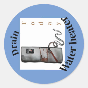 Tömma vatten-värmaren i dag, påminnelse om kvadrat runt klistermärke