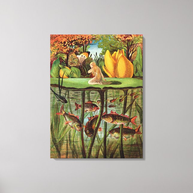 Tommelise mycket avlat på vatten lily löv, i canvastryck (Framsida)