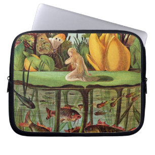 Tommelise som mycket är ensam på näckroslöv, i laptop sleeve