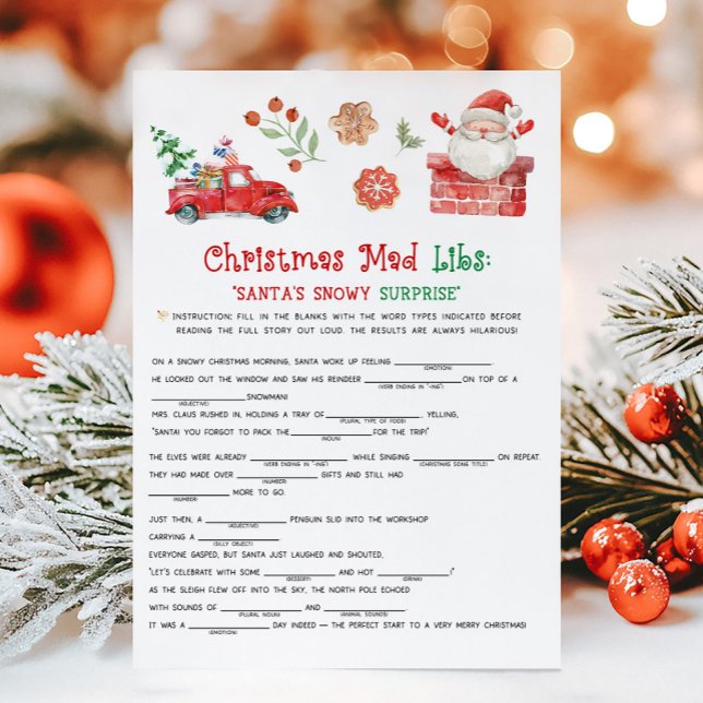 Tommte jul Mad Libs-lek Julkort (Christmas Party Games)