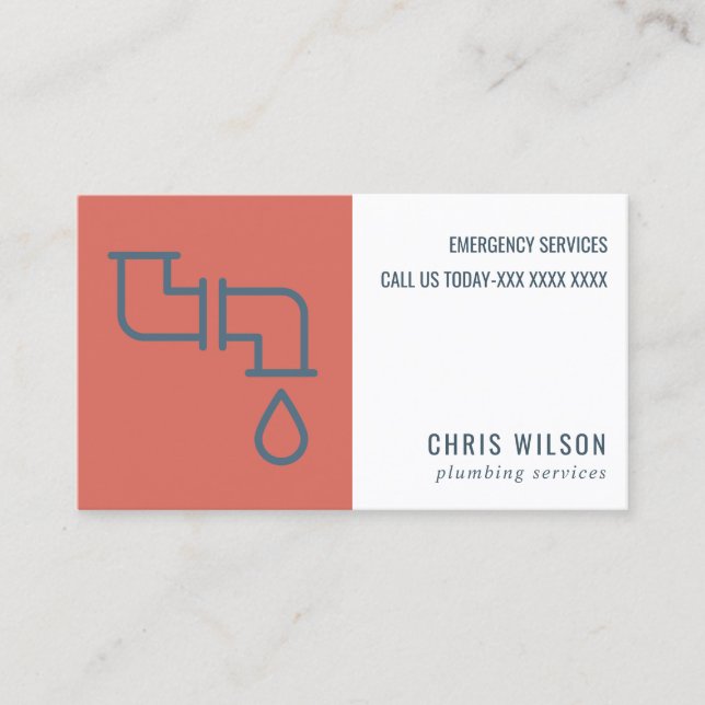 TOMOTO RED NAVY PLUMBER SERVICE RÖR PLUMBING VISITKORT (Framsida)