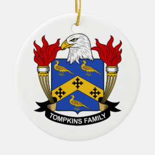 Tompkins familjvapensköld julgransprydnad keramik