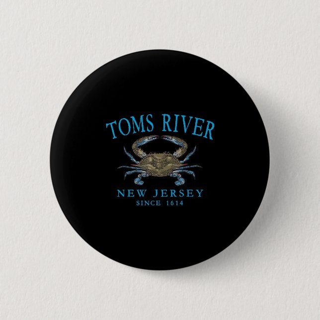 Toms River Nj Blå Klo Krabba Sedan 1614 Cyan Lette Knapp (Framsida)