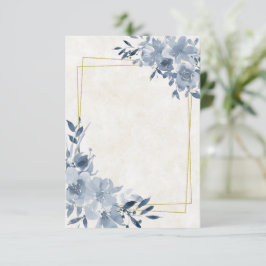 Tomt budget Blå blommig och guld ram bröllop Inbjudningar