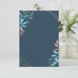 Tomt budget blått och rosa botaniskt bröllop inbjudningar