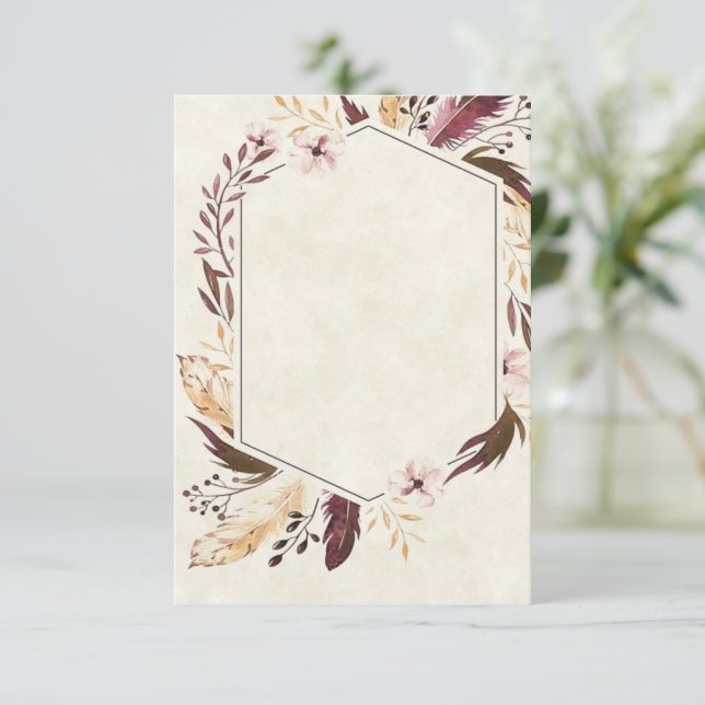 Tomt budget boho-fjädrar bröllop inbjudningar (Stående Fram)