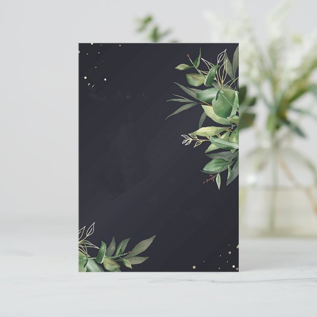 Tomt budget Elegant grönska på svart bröllop  Inbjudningar (Stående Fram)