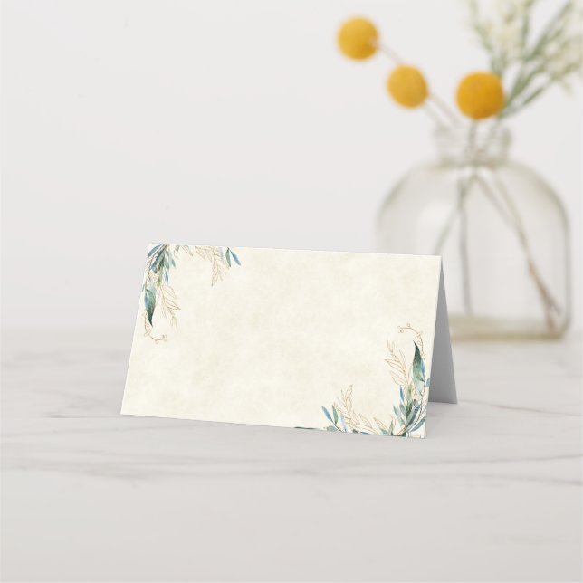 Tomt budget Eucalyptus och guldbröllop  Placeringskort (Framsida)