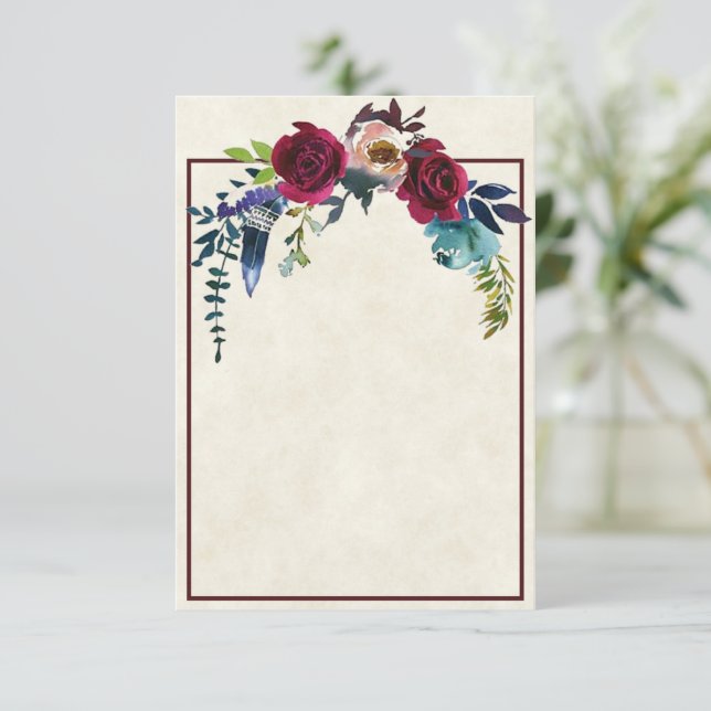 Tomt budget Röd boho blommande bröllops inbjudan (Stående Fram)