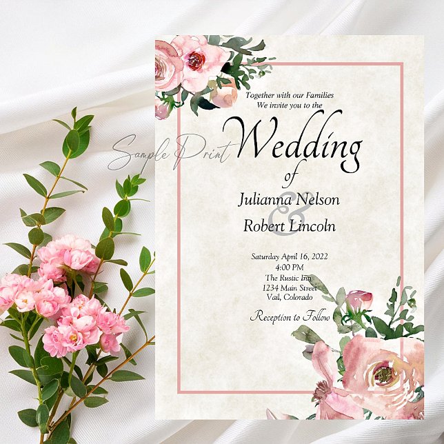 Tomt budget Rosa akvarell blommande bröllopsinbjud Inbjudningar (Skapare uppladdad)