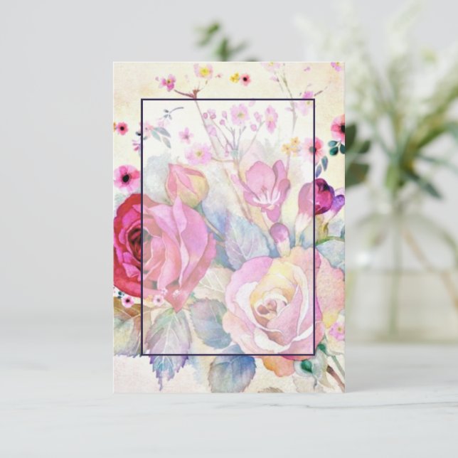Tomt budget Rosa blommig bröllop  Inbjudningar (Stående Fram)