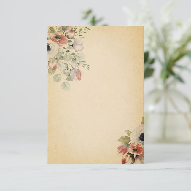 Tomt budget rosa blommig på pergament bröllop  inbjudningar (Stående Fram)