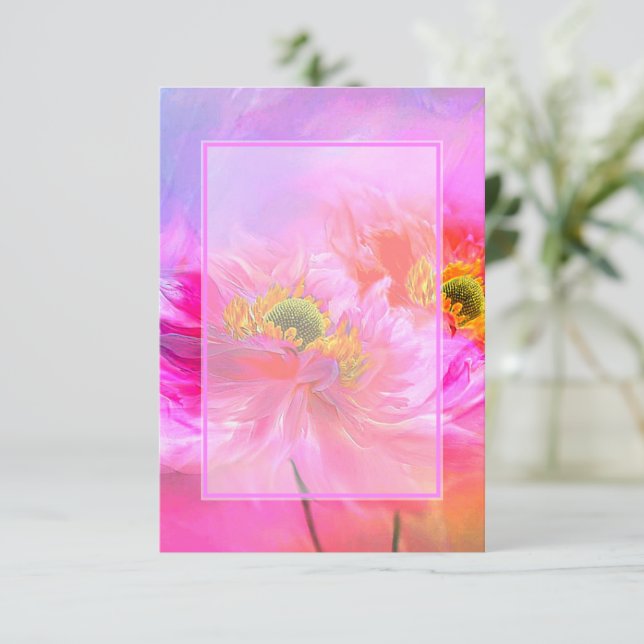Tomt budget Rosa blomsterlig fantasi bröllopsinbju Inbjudningar (Stående Fram)