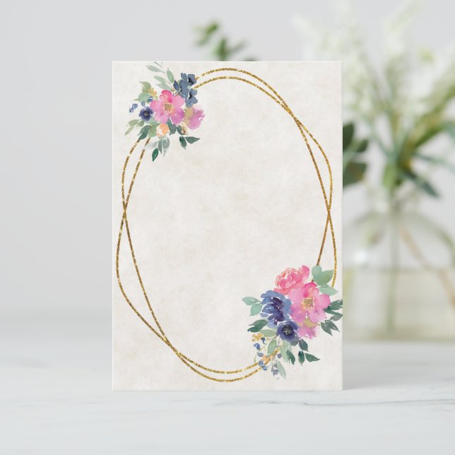 Tomt budget Rosa och blå blombröllop  Inbjudningar (Stående Fram)