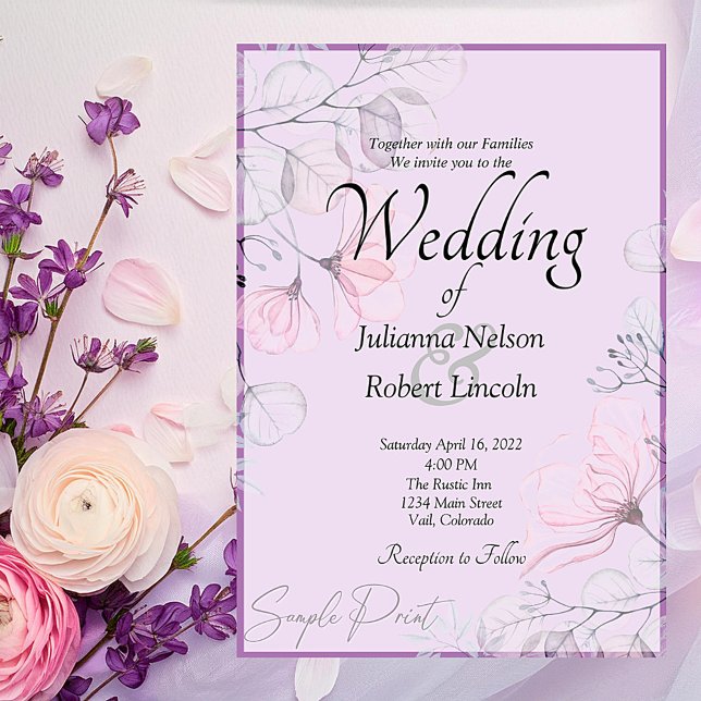 Tomt budget Violett blomsterbröllop  Inbjudningar (Skapare uppladdad)