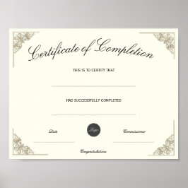 Tomt certifikat för avslutad utbildning med eget l poster