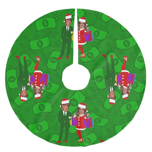 Tomt donald melania trump christmas money julgransmatta borstad polyester (Framsidan)