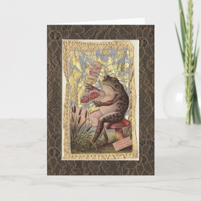 Tomt gratulationskort Viktorian Collage Frog Flowe Kort (Framsida)