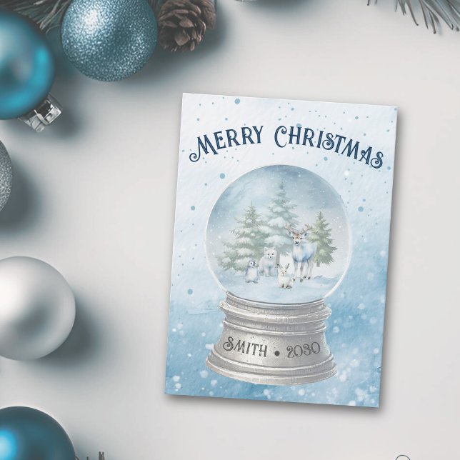 Tomt Helgdag för trädsdjur - julklapp Julkort (Winter Woodland Creatures snow globe christmas card)
