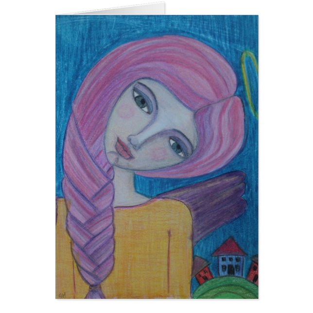 Tomt kort för rosa Haired ängel (Framsidan)