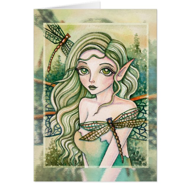 Tomt kort - grön slända (Framsidan)