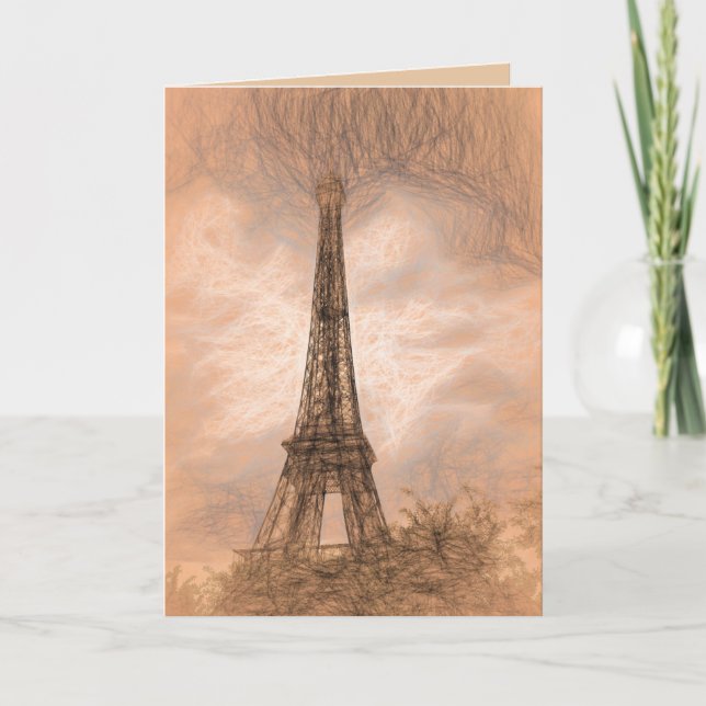 Tomt kort med Eiffel Torn Digital Art Sketch (Framsida)