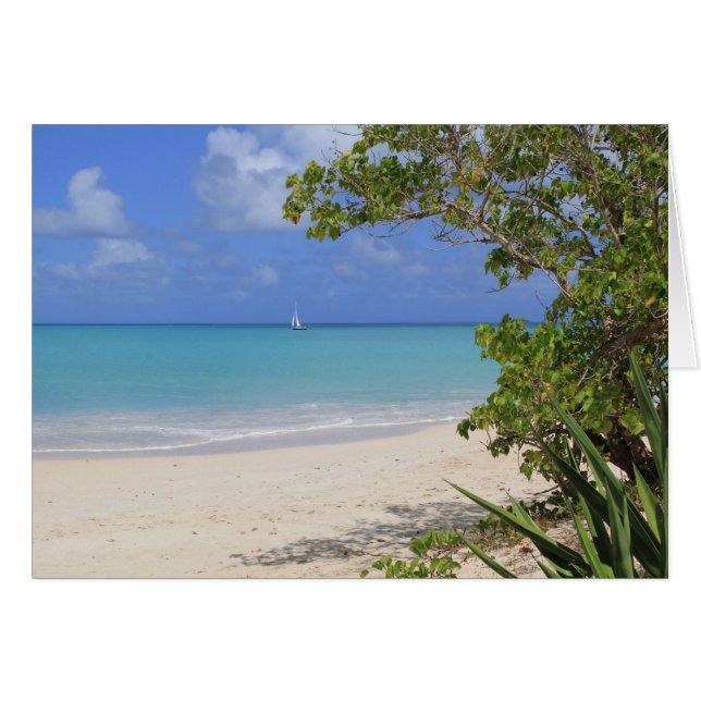 Tomt kort med en segelbåt i det karibiskt (Framsidan Horizontal)