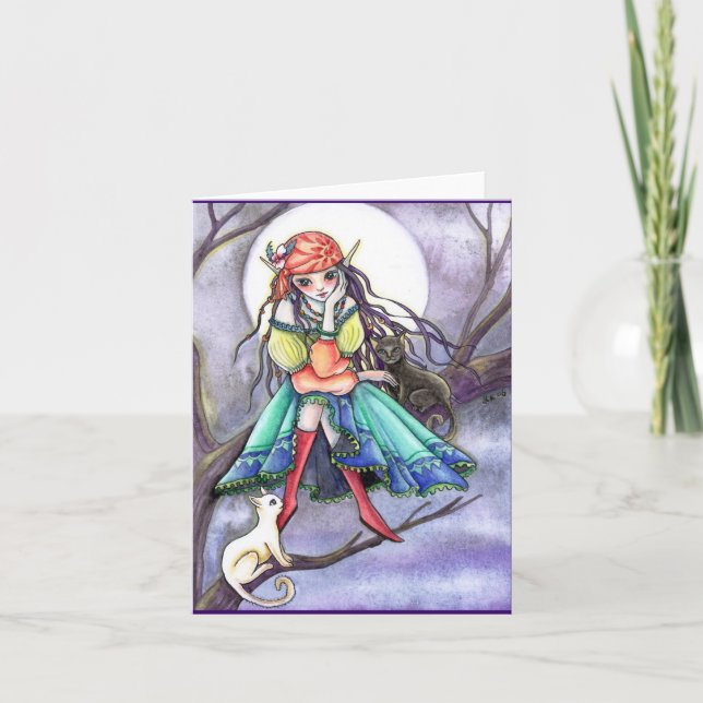 Tomt kort - zigenarväska och katt ~** Besökaren *~ (Framsida)