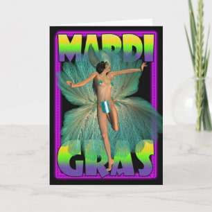 Tomt Mardi Gras kort med dansareuppklädd med
