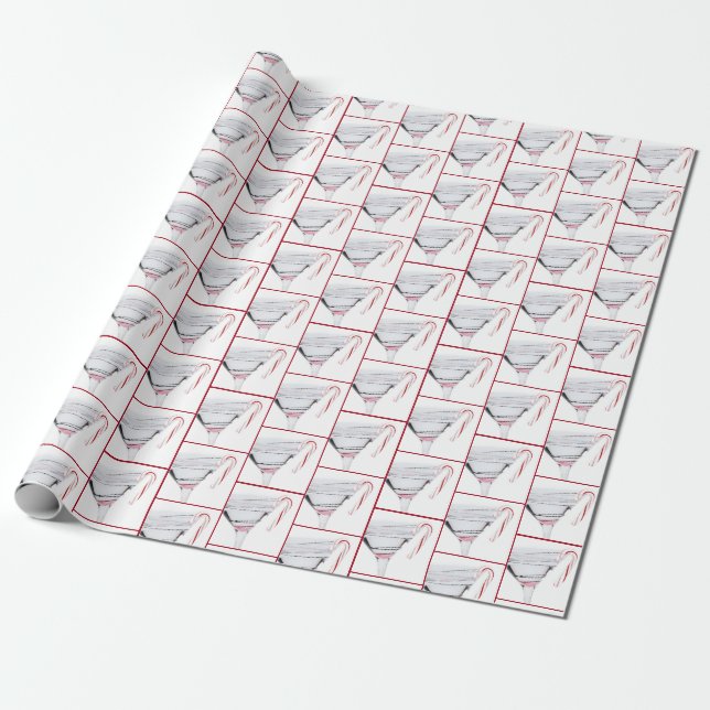 Tomt Martini-glas med candy cane Presentpapper (Utrullad)