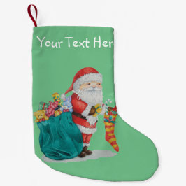 Tomt med grönt-säck fylld med julklappar liten julstrumpa