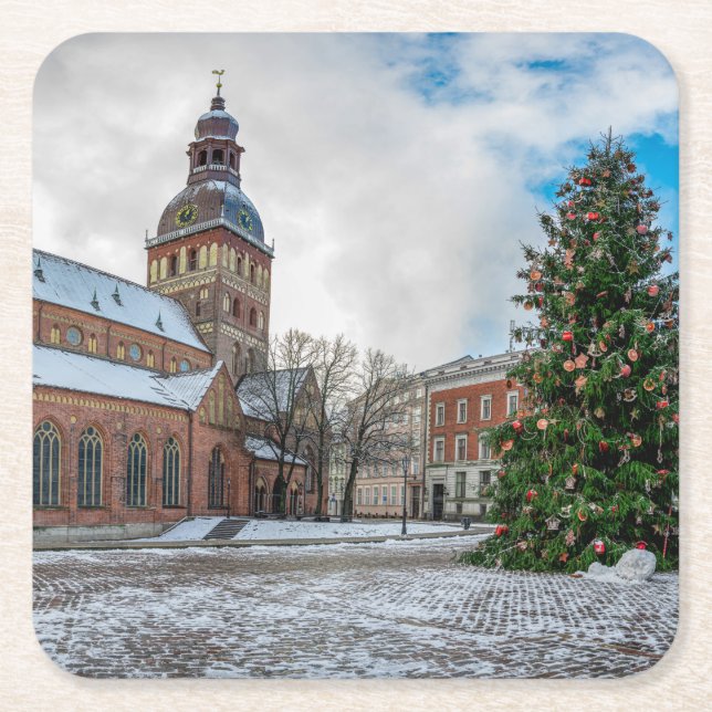 Tomt med Julgran i Riga Canvas Pri Underlägg Papper Kvadrat (Framsidan)