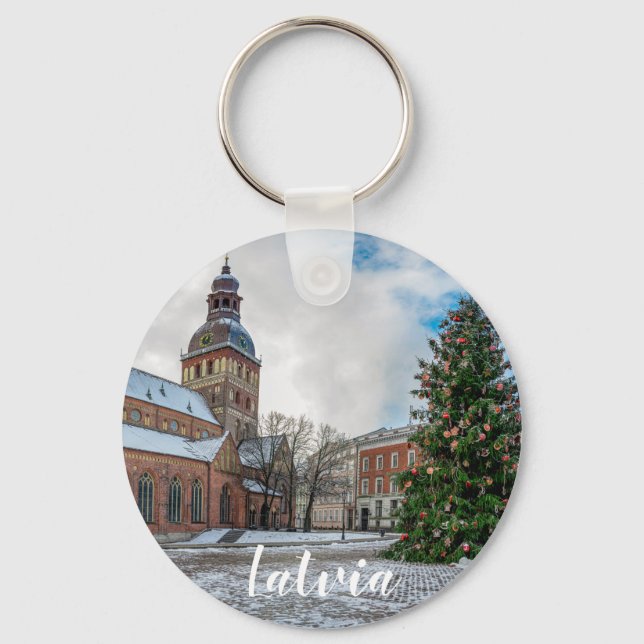 Tomt med Julgran i Riga Nyckelring (Framsida)