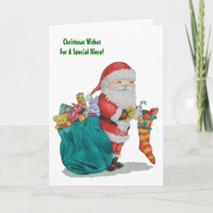 Tomt med säck och leksak samt julklappar helgkort