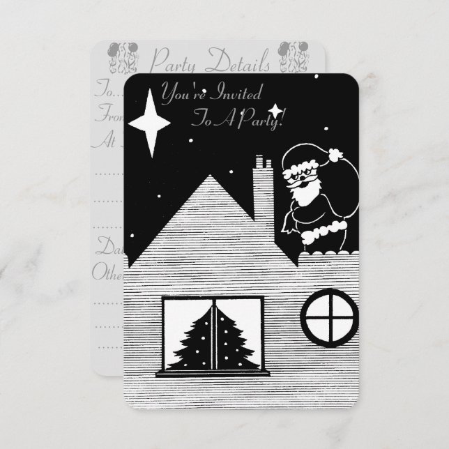Tomt med säck, svart och vit chistmas party inbjudningar (Fram/baksida)