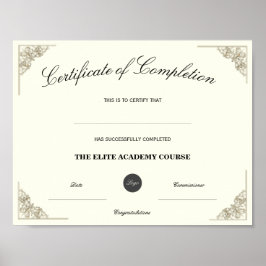 Tomt Namn Certifikat för Slutförande Anpassad Logo Poster