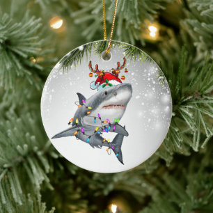 Tomt Reindeer Shark Gift for Shark Älskare Julgransprydnad Keramik
