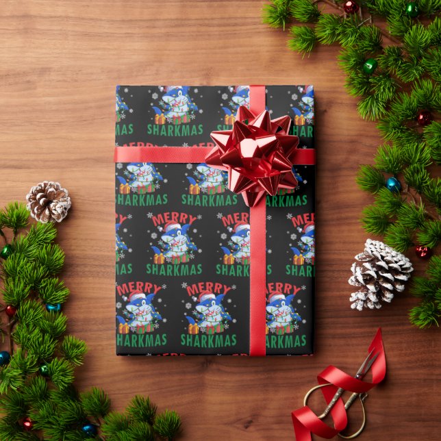 Tomt Shark Gift Wrap | Merry Sharkmas Wrap Presentpapper (Julgåva)
