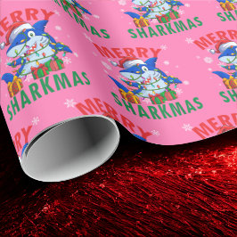Tomt Shark Rosa Gift Wrap | Merry Sharkmas Wrap Presentpapper