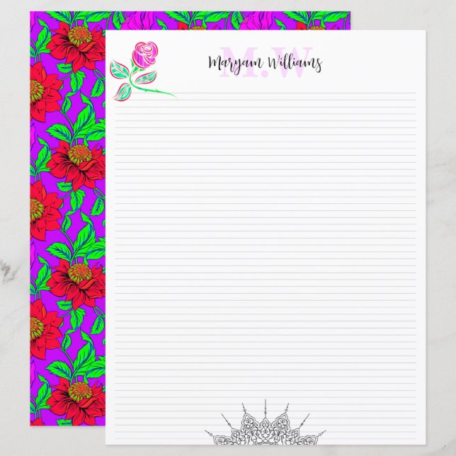 Tomt Sött Blommigt Monogram Namn Pappersvaror Papp (Fram/baksida)