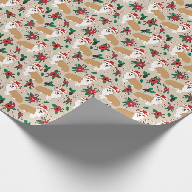 Tomt tassar corgi poinsettia christmas presentwrap presentpapper (Hörn)