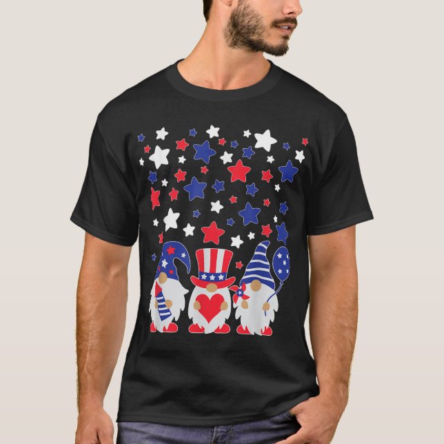 Tomtar 4 Juli Röd Vit Och Blå T Shirt (Framsida)