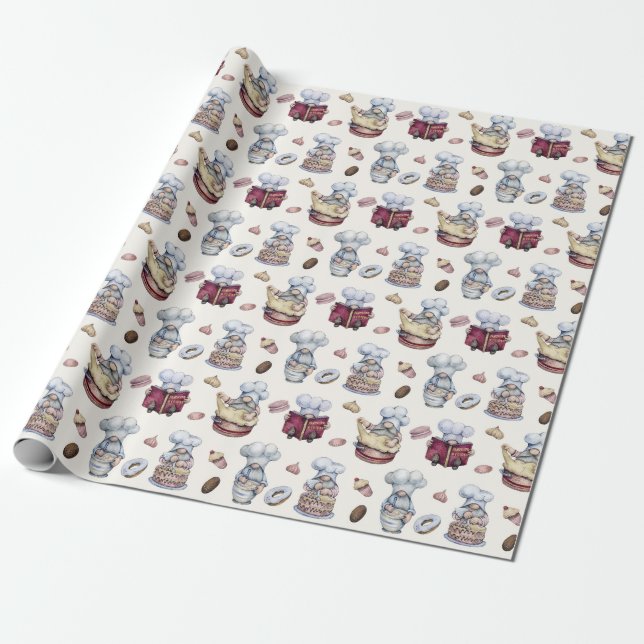 Tomtar bakande Cupcakes Munkar Trendig Skogsmark  Presentpapper (Utrullad)